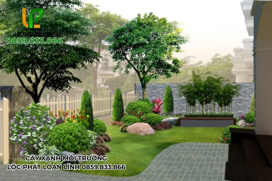 Hình ảnh cây cảnh đẹp ngoài trời mang phong cách biệt thự